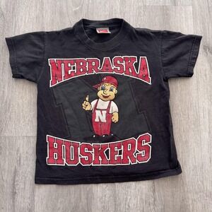 Vintage Nebraska Cornhuskers Shirt Boys Small Black NCAA Football Nike Tee